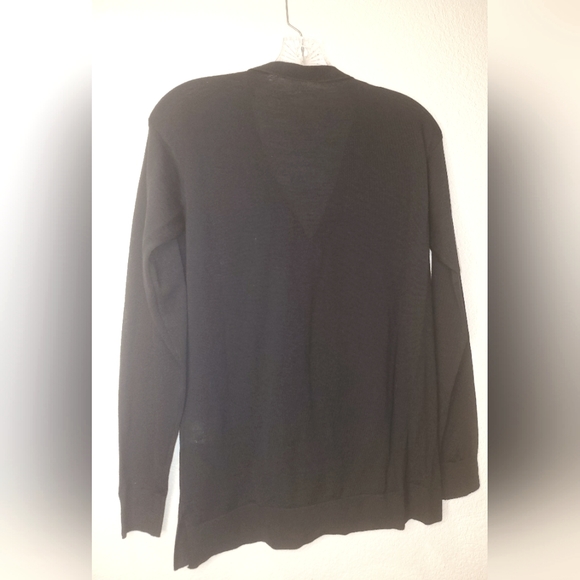 100% Wool Cardigan Sweater in Black With Ribbed Cuffs & Waist - Picture 4 of 7